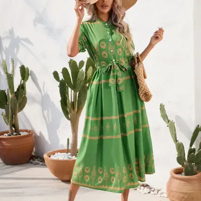 ETHNIC PRINTED DRESSES HALF SLEEVE DRESSES